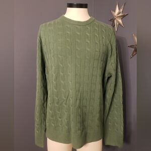 J. Crew Cashmere Green Cable Knit Crewneck Sweater